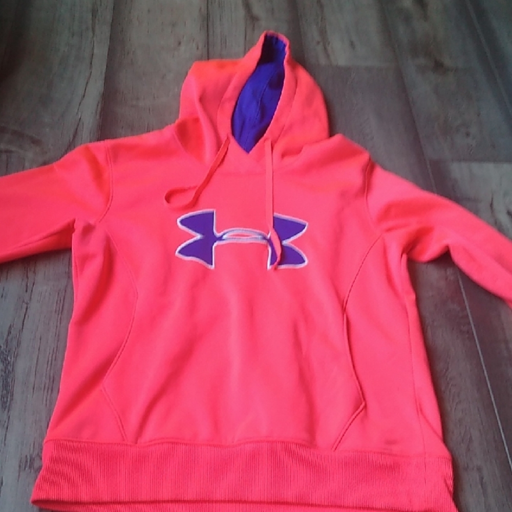Under Armour Neon Pink Pullover Hoodie with Purple Logo